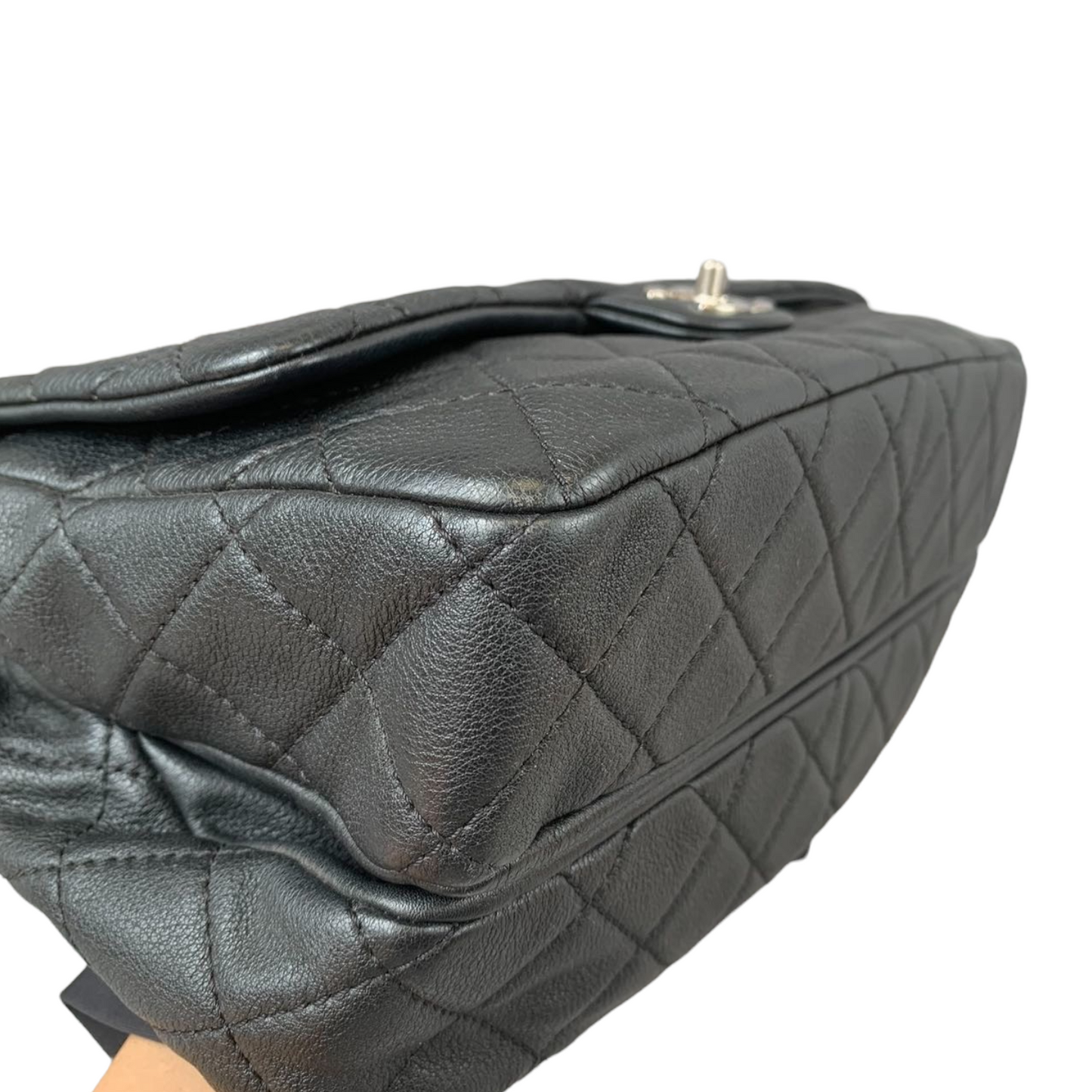 Quilted Double Gusset Washed Caviar black SHW