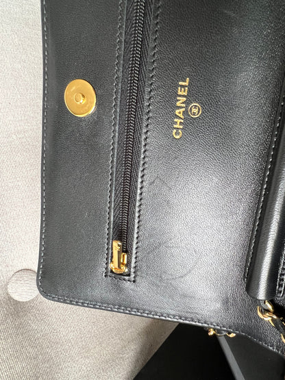 Chanel Black Lambskin Wallet on Chain with gold hardware