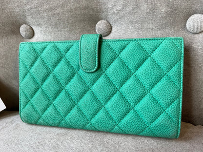 Chanel Green Suede Caviar Flap Wallet