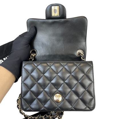 Classic Flap Square Mini Lambskin Black GHW