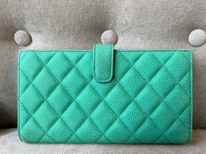 Chanel Green Suede Caviar Flap Wallet