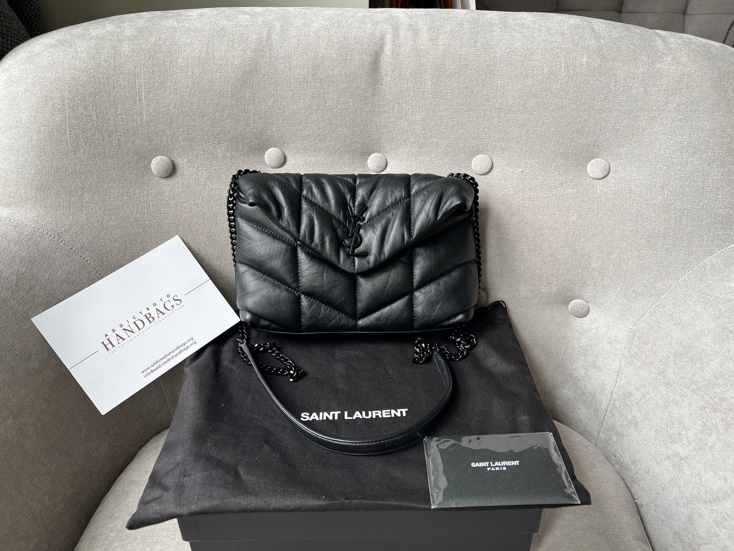 Yves Saint Laurent (YSL) Mini Puffer in Black Quilted Lambskin