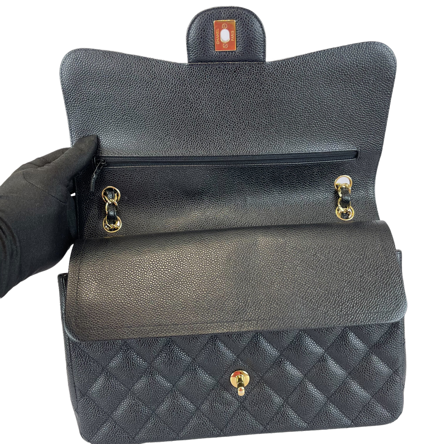 Jumbo Classic Double Flap Caviar Black GHW