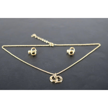 Rank A ｜ Dior Earring Necklace Set Gold｜061705