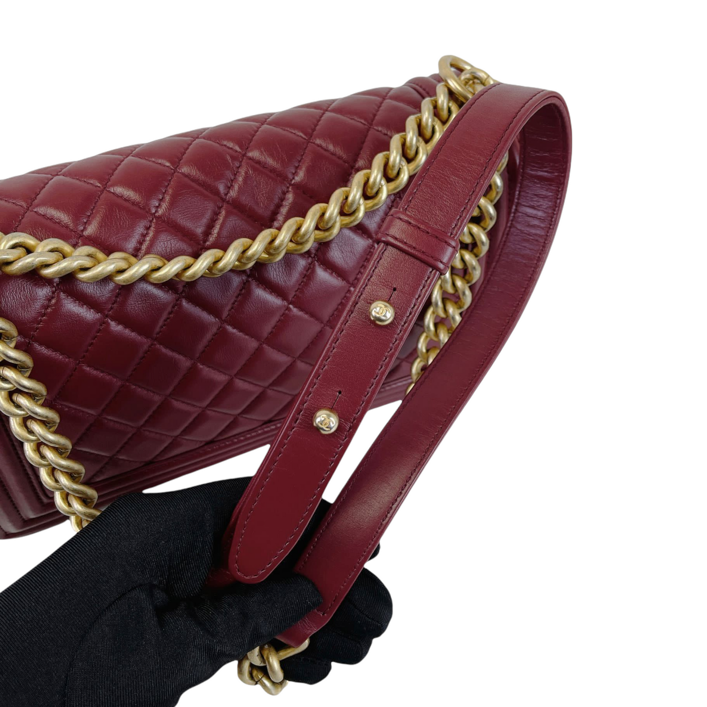 Quilted Old Medium Boy Calfskin Dark Red GHW