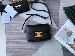 Celine Teen Triomphe Bag In Shiny Calfskin Black