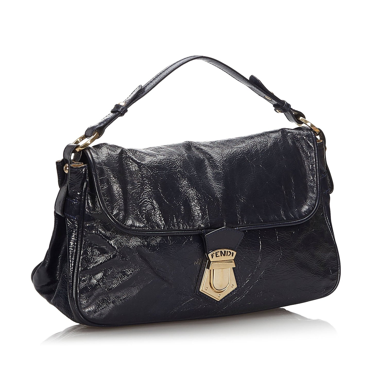 Fendi Blue Navy Patent Leather Satchel Italy