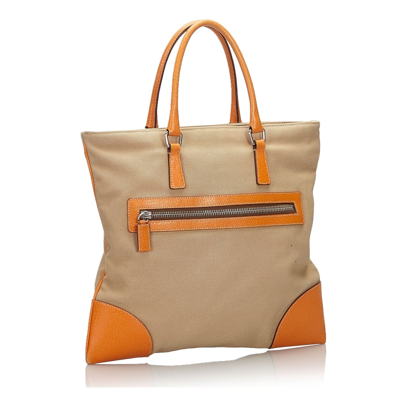 Prada Brown Beige Canvas Fabric Tote Bag Italy