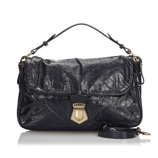 Fendi Blue Navy Patent Leather Satchel Italy