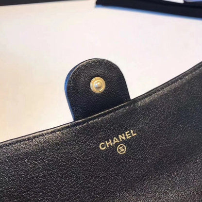 Chanel Classic Long Flap Wallet Chevron Lambskin Black