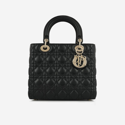 Dior Medium Lady Dior - Black Lambskin | Champagne Gold Hardware