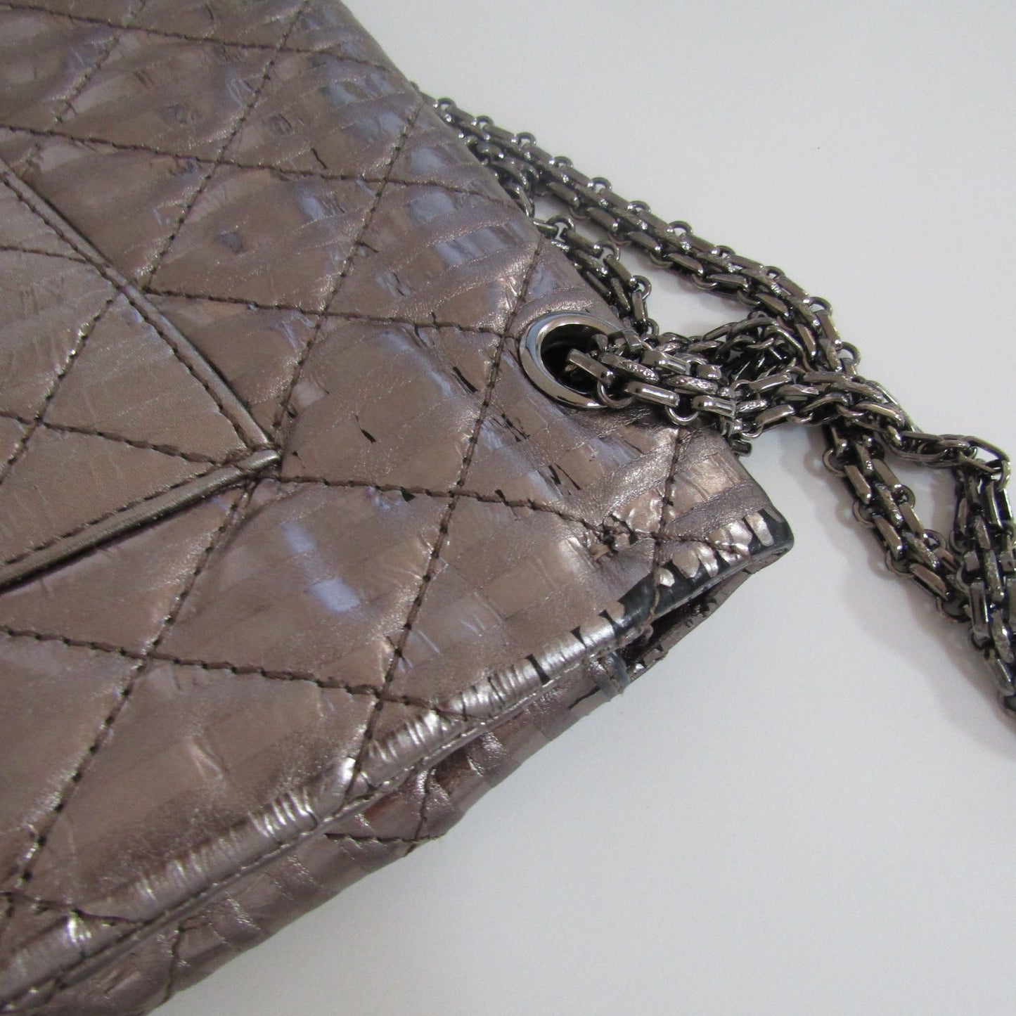 CHANEL 2.55 Reissue 227 Double Flap Metallic Striped Shoulder Bag