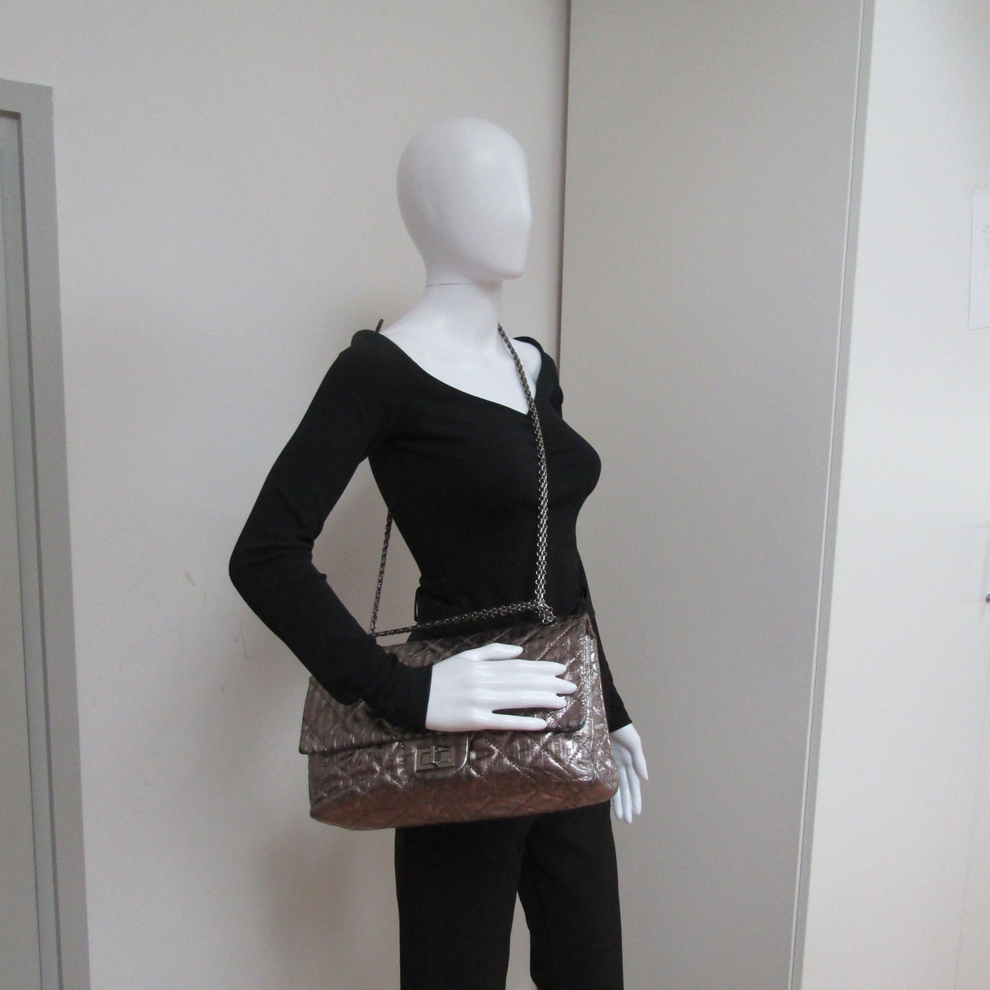 CHANEL 2.55 Reissue 227 Double Flap Metallic Striped Shoulder Bag