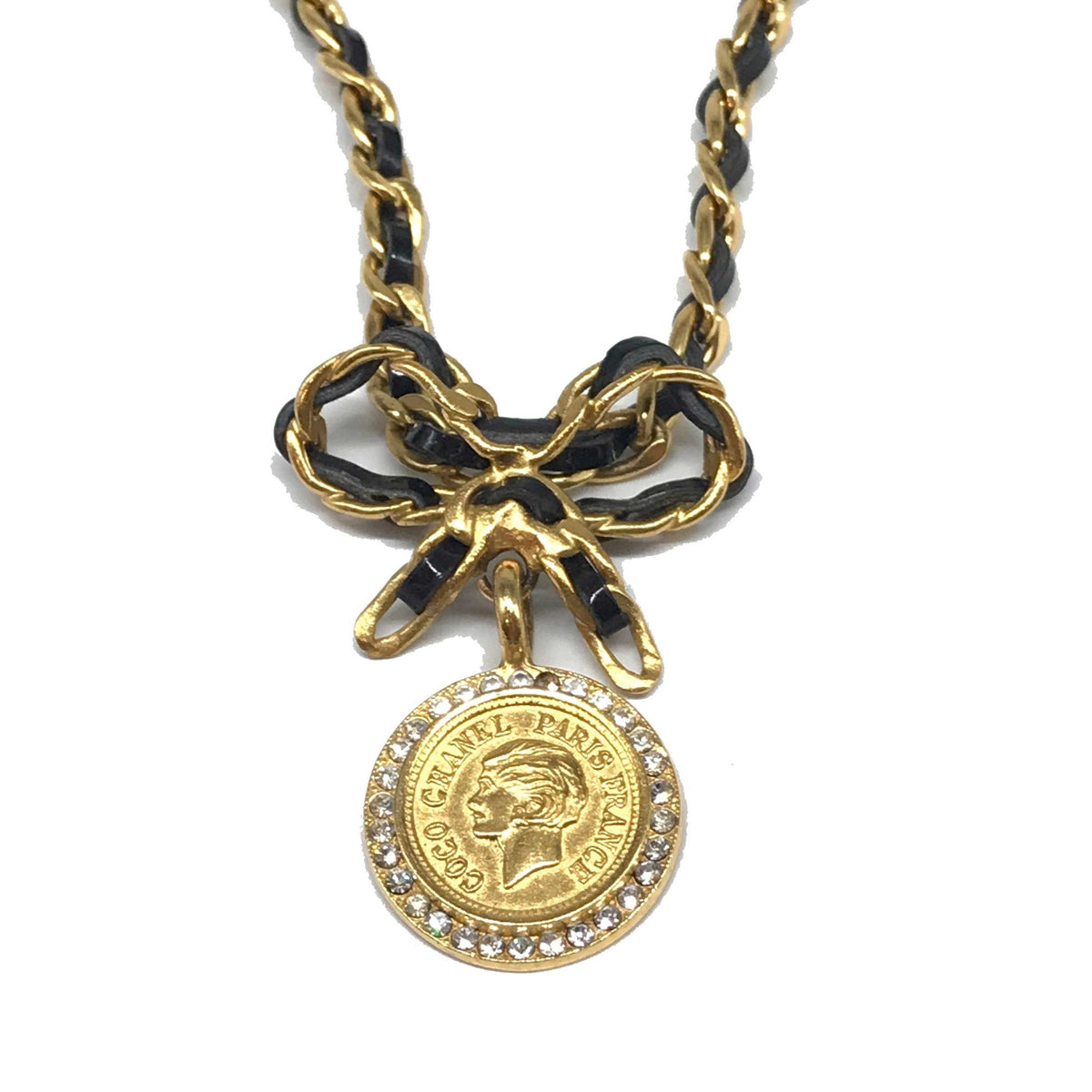 Chanel Medallion Necklace Gold Rhinestone
