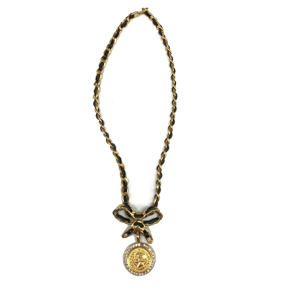Chanel Medallion Necklace Gold Rhinestone