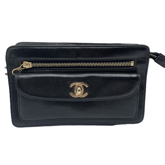 Chanel Leather Clutch Bag Black Vintage