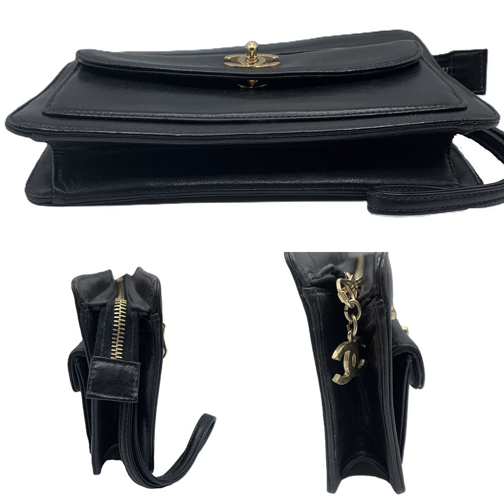 Chanel Leather Clutch Bag Black Vintage