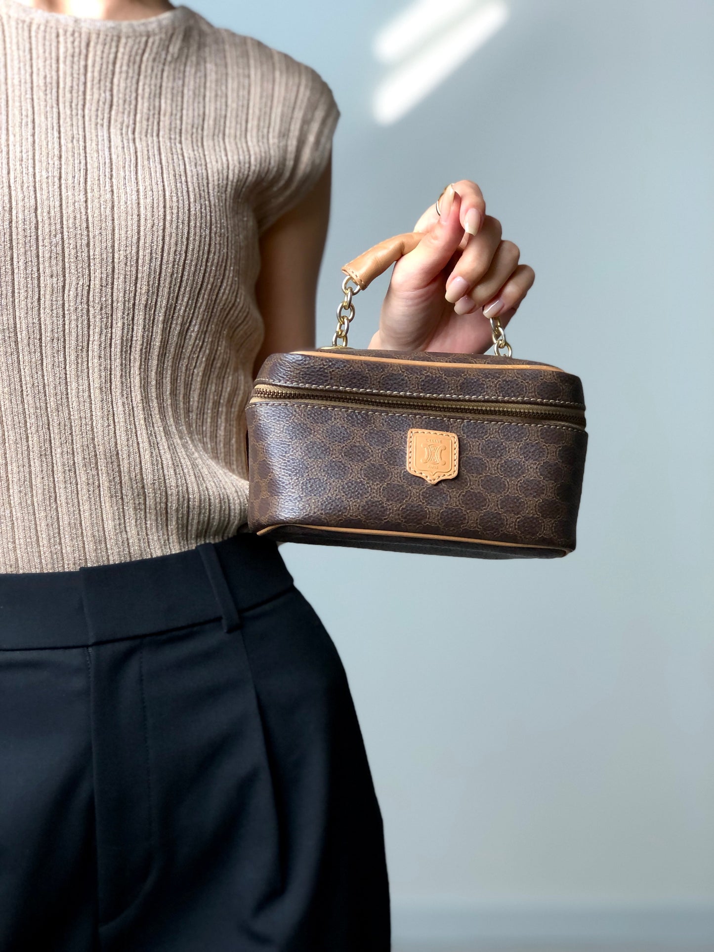 CELINE  Handbag Vanity bag Brown Vintage rd6s42