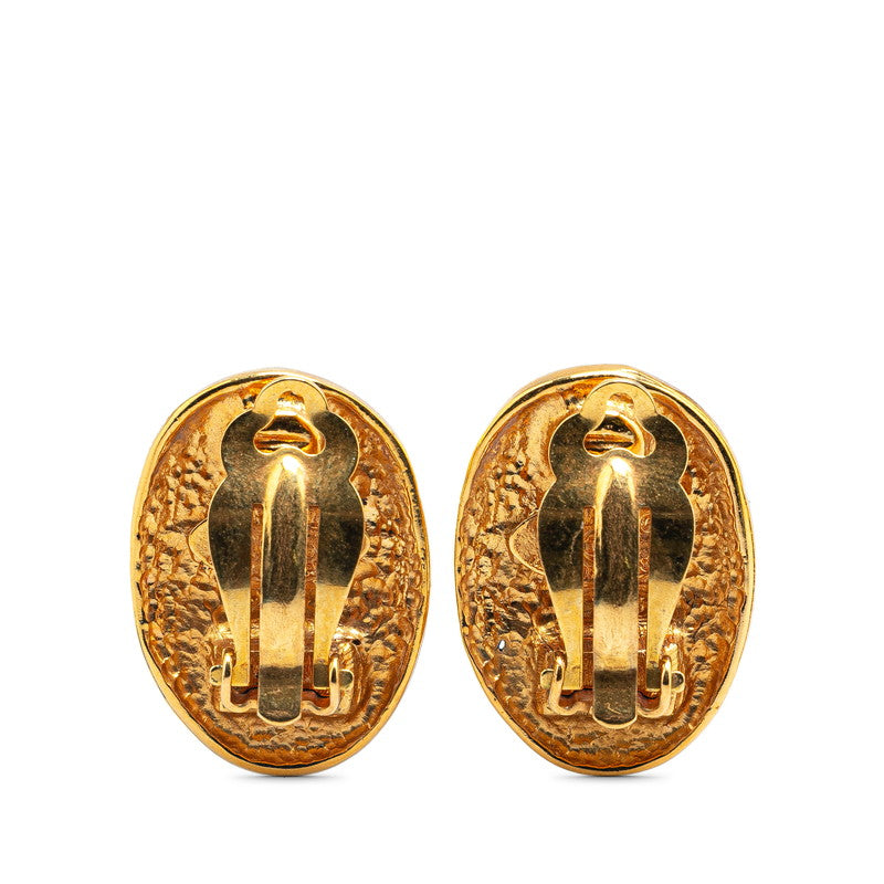 Chanel Gold Plated Coco Mark Oval Crown Earrings 26