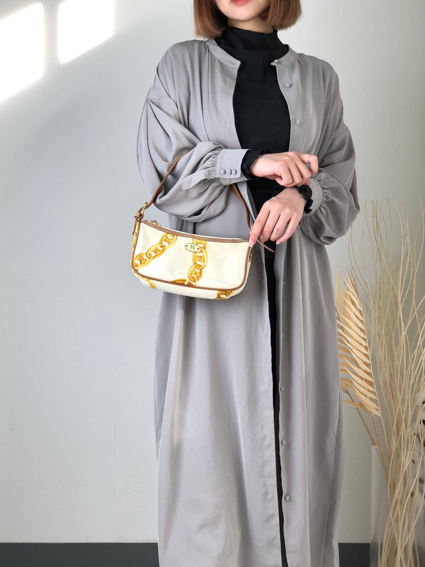 CELINE  Canvas Leather Handbag White Vintage  vzzbsd