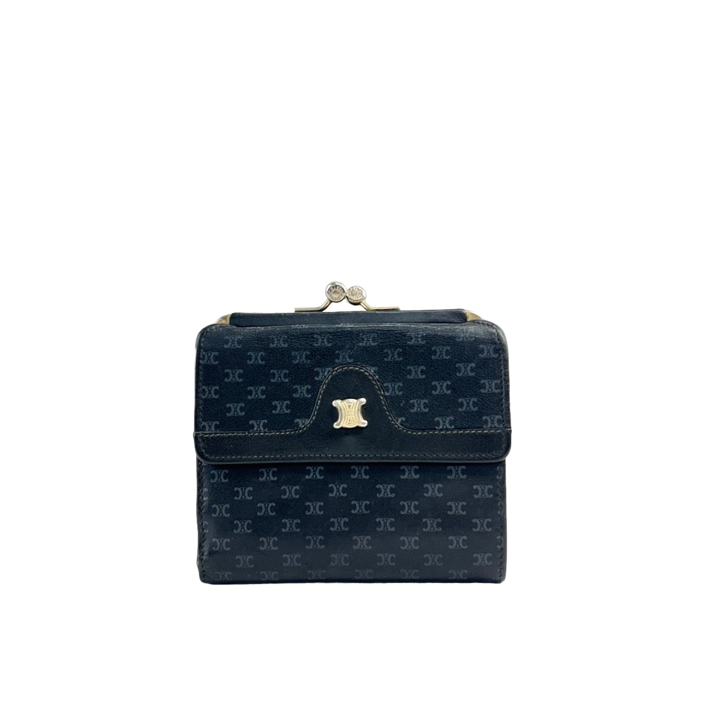 CELINE Macadam Triomphe Metal Clasp Folded Wallet Black Vintage  atgwbh