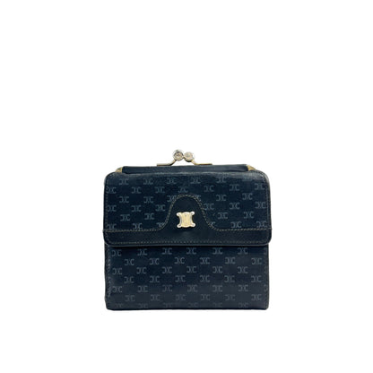 CELINE Macadam Triomphe Metal Clasp Folded Wallet Black Vintage  atgwbh