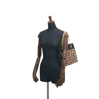 CELINE Logo Embroidery Chain Handbag Brown Vintage 88vc8f