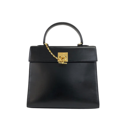 CELINE Gancini Top Handle Handbag Black Vintage a8utvp