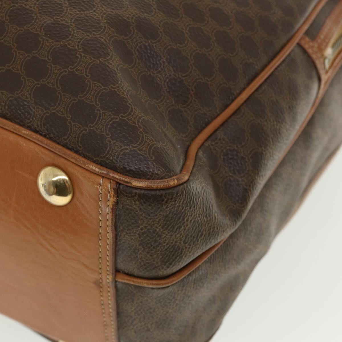 Celine Macadam Canvas Boston Bag PVC Leather 2way Brown  ki2707