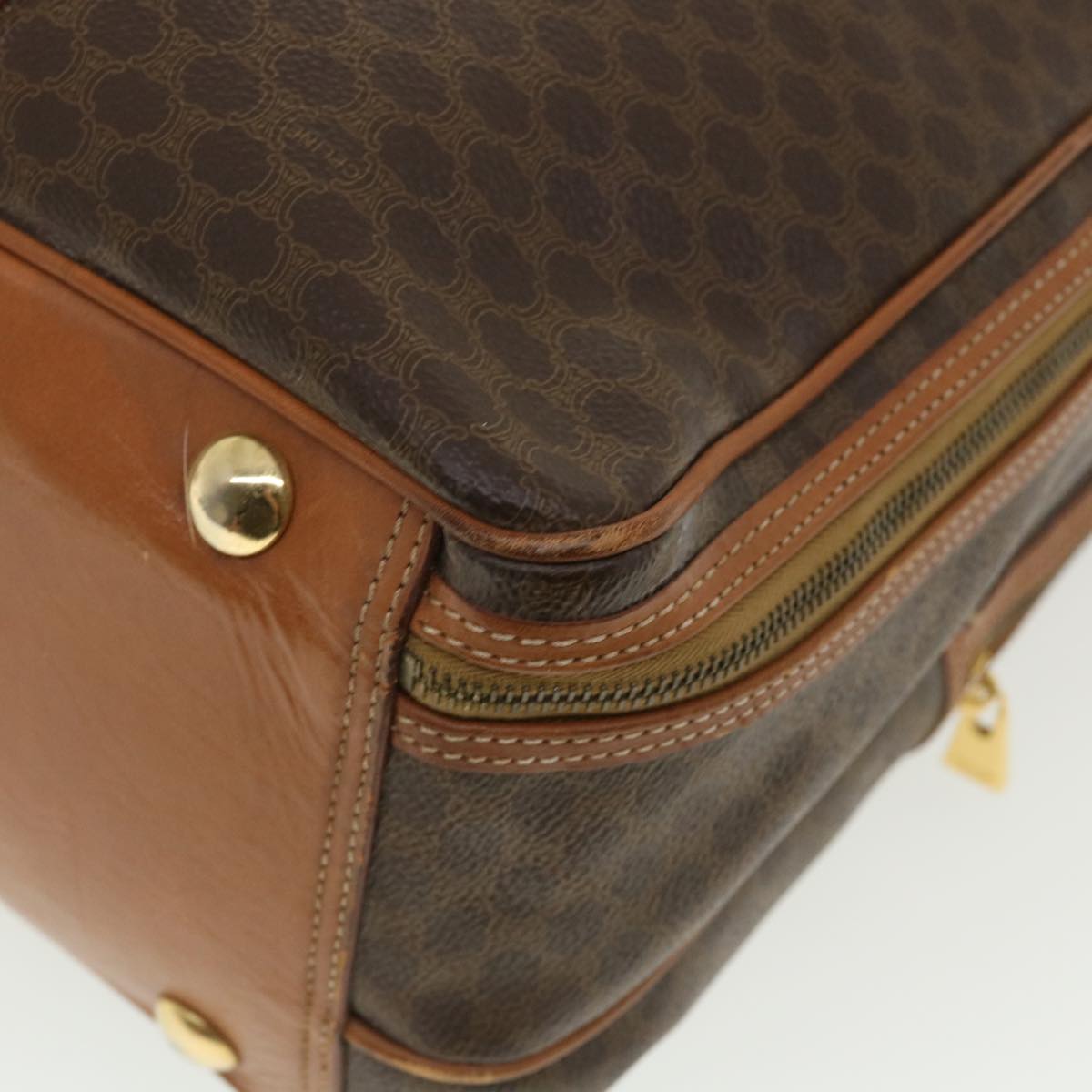 Celine Macadam Canvas Boston Bag PVC Leather 2way Brown  ki2707