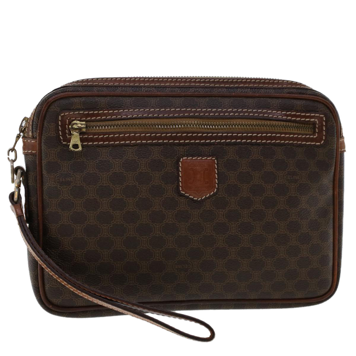 Celine Macadam Canvas Clutch Bag PVC Leather Brown  ki3150