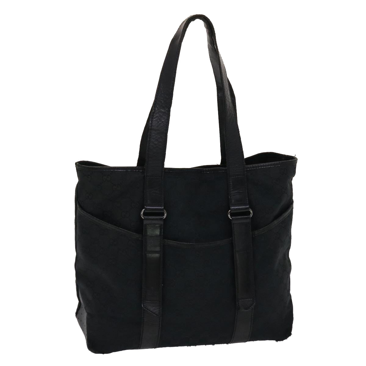 GUCCI GG Canvas Tote Bag Leather Black 145971  ki3198