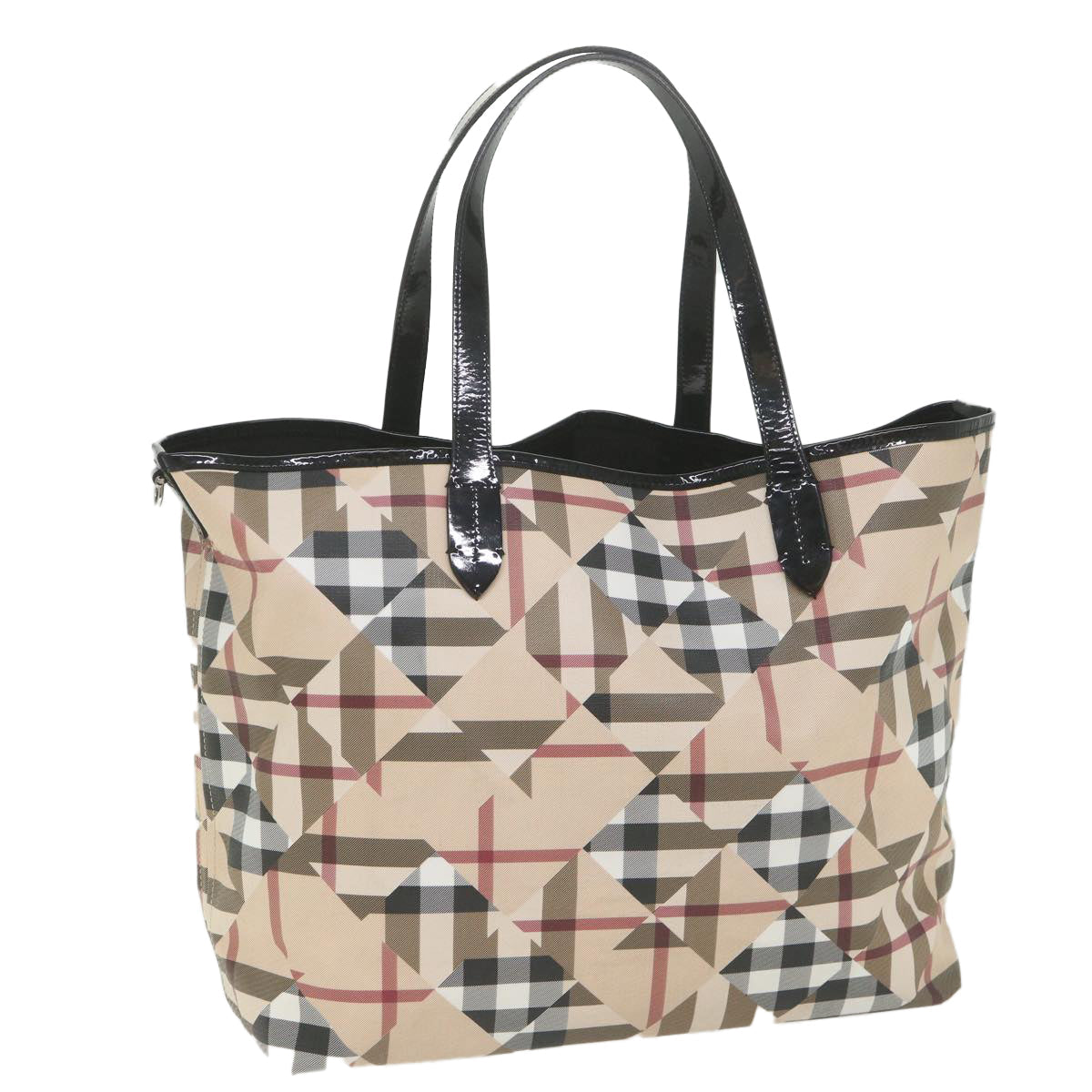 Burberry Nova Check Tote Bag PVC Leather Beige Auth ki3736