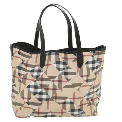 Burberry Nova Check Tote Bag PVC Leather Beige Auth ki3736