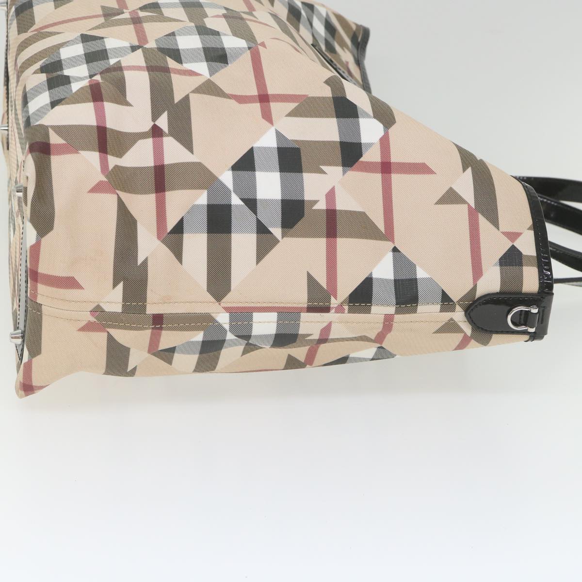 Burberry Nova Check Tote Bag PVC Leather Beige Auth ki3736