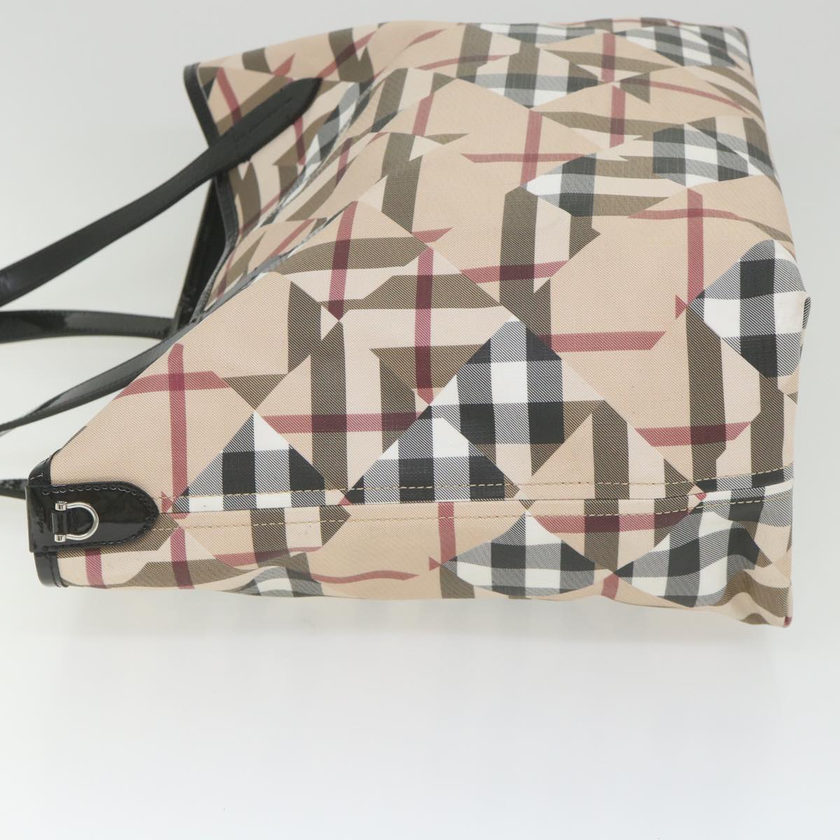 Burberry Nova Check Tote Bag PVC Leather Beige Auth ki3736