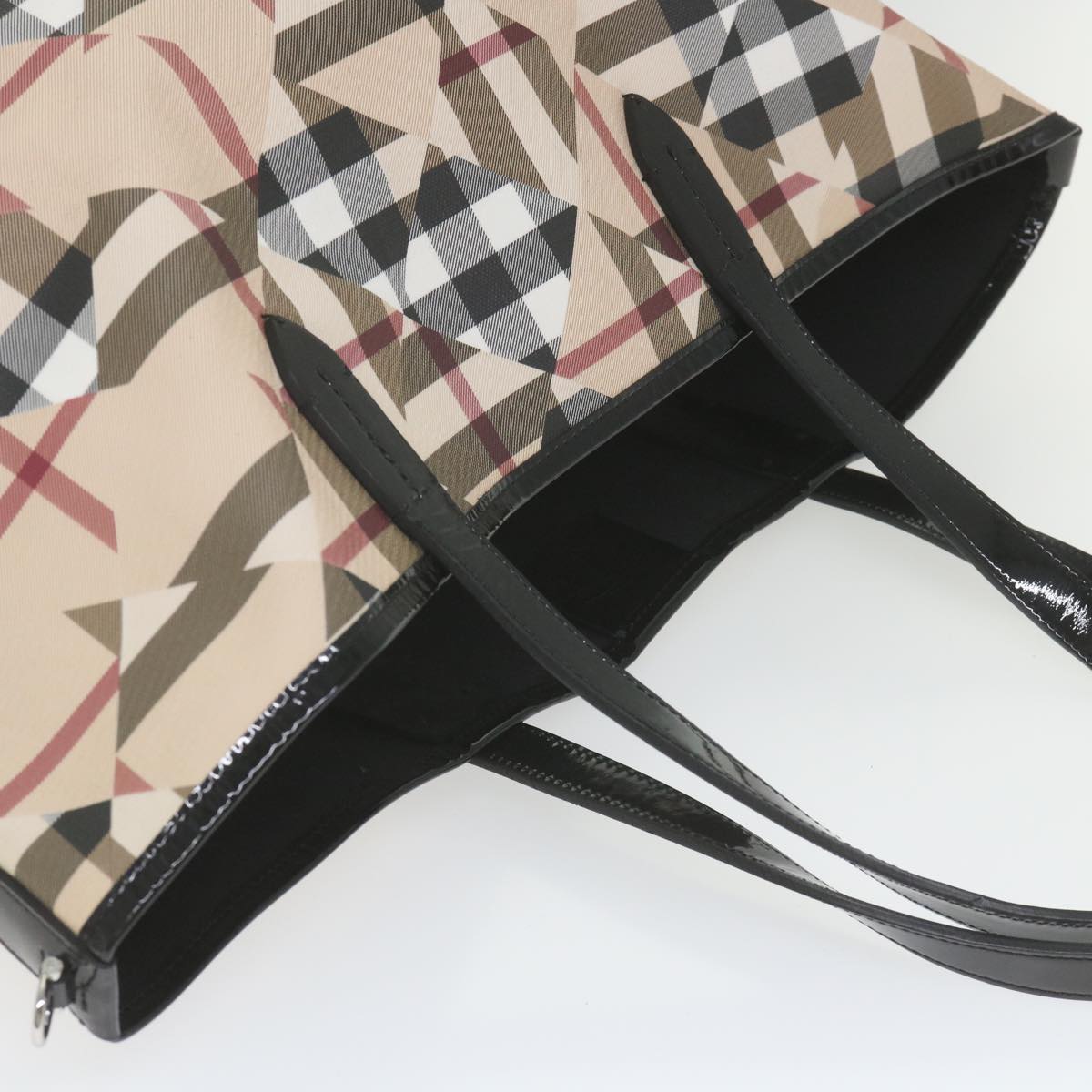 Burberry Nova Check Tote Bag PVC Leather Beige Auth ki3736