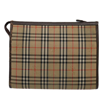 BurberrySs Nova Check Clutch Bag Nylon Canvas Brown Auth ki3865