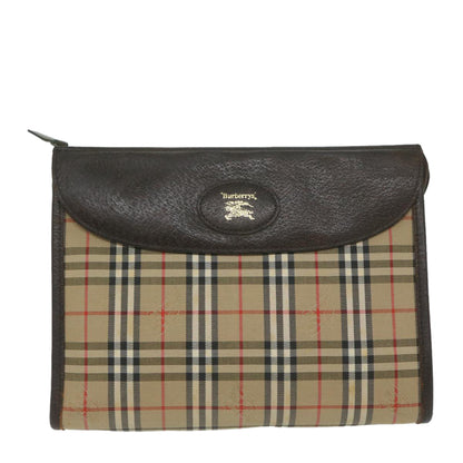 BurberrySs Nova Check Clutch Bag Nylon Canvas Beige Auth ki3989