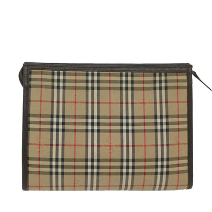 BurberrySs Nova Check Clutch Bag Nylon Canvas Beige Auth ki3989