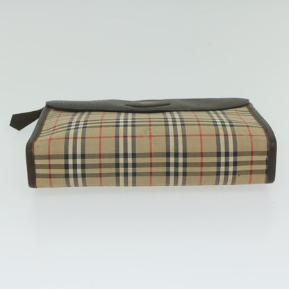 BurberrySs Nova Check Clutch Bag Nylon Canvas Beige Auth ki3989
