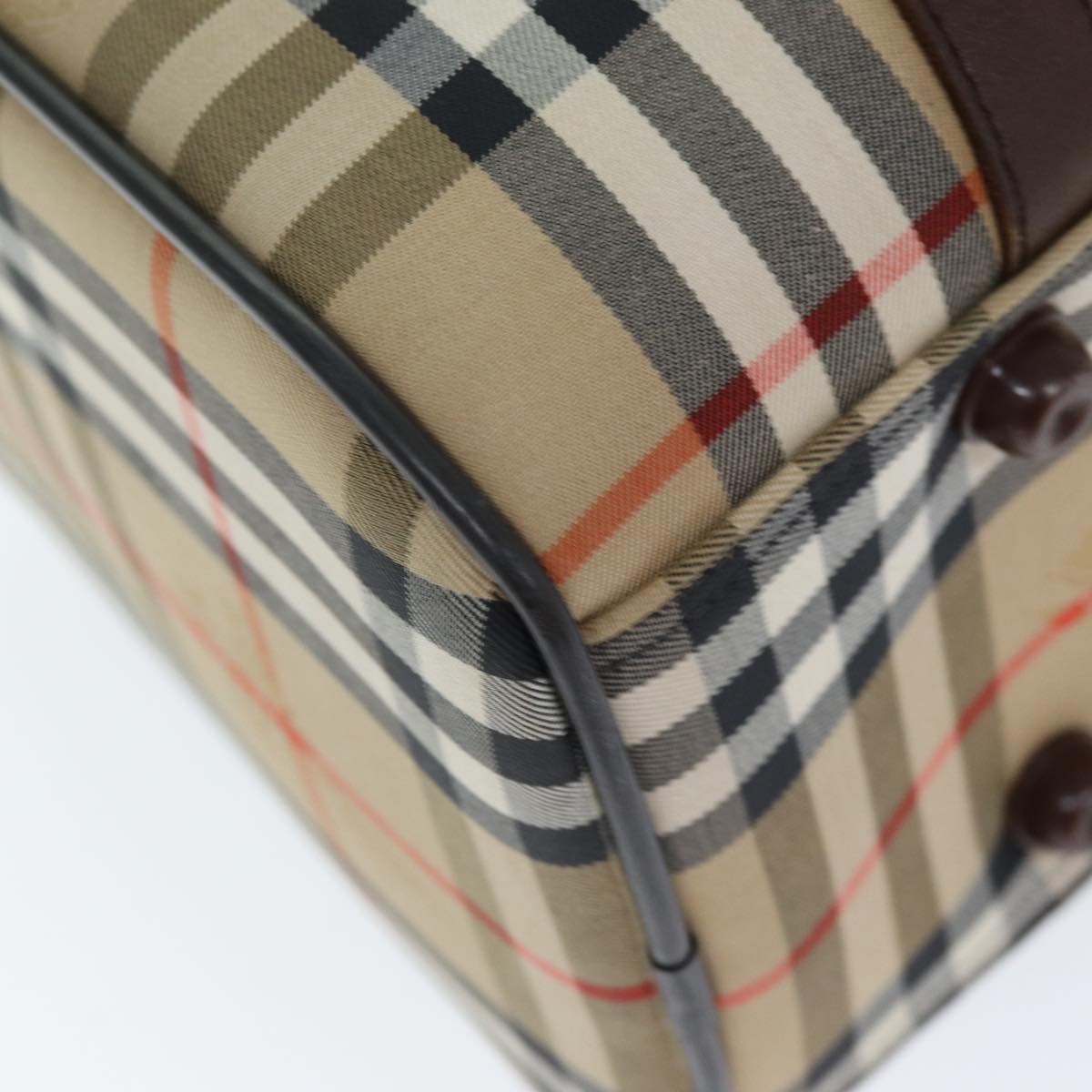BURBERRYSs Nova Check Boston Bag Canvas Beige Auth ki4441