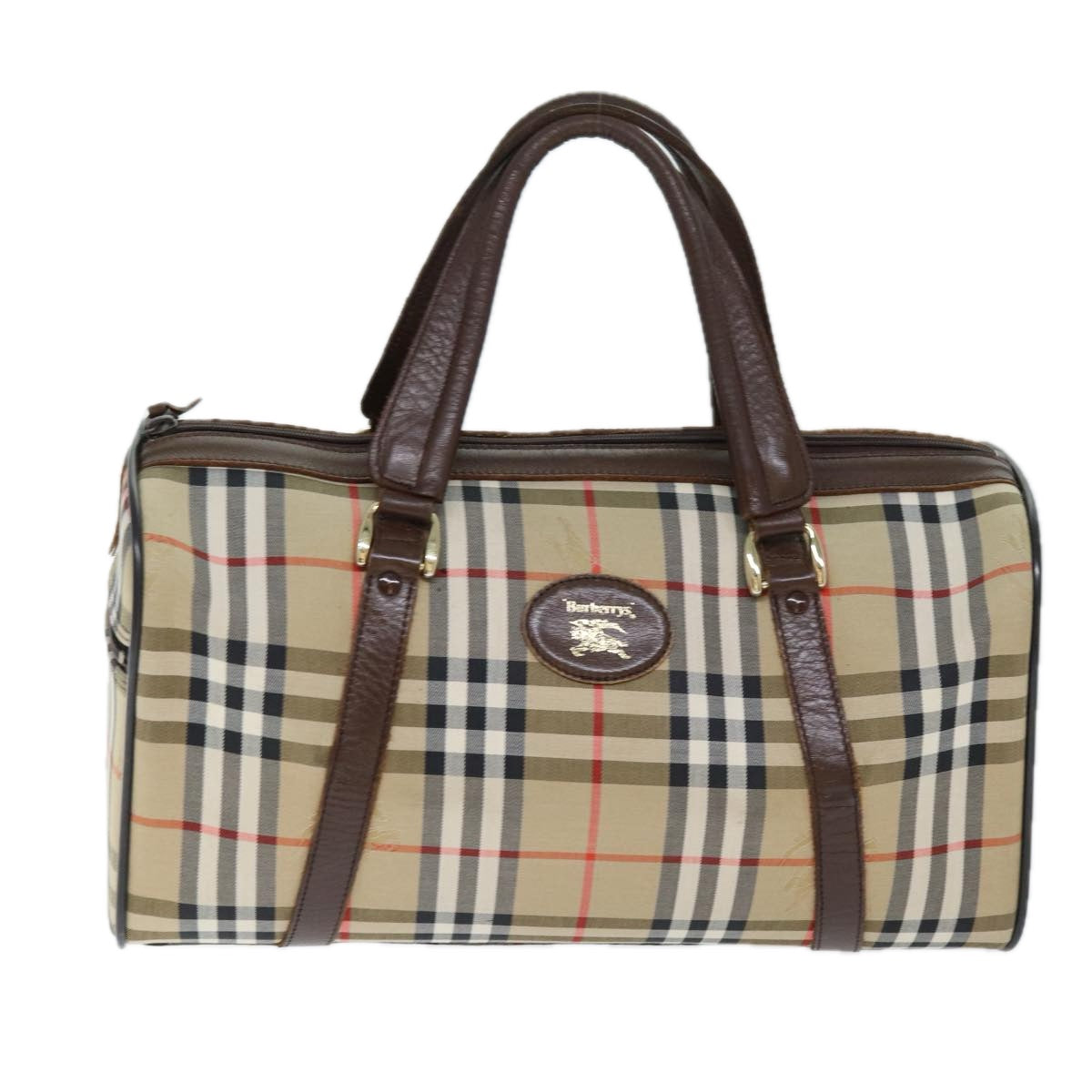 BURBERRYSs Nova Check Boston Bag Canvas Beige Auth ki4441