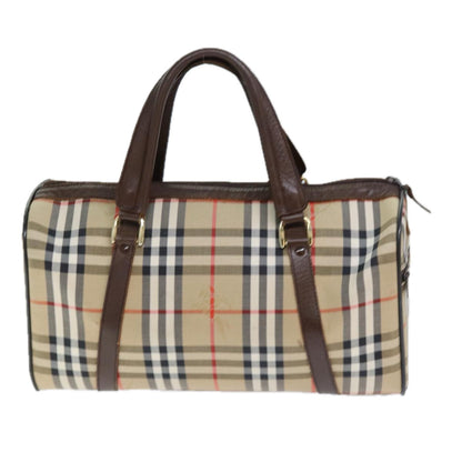 BURBERRYSs Nova Check Boston Bag Canvas Beige Auth ki4441