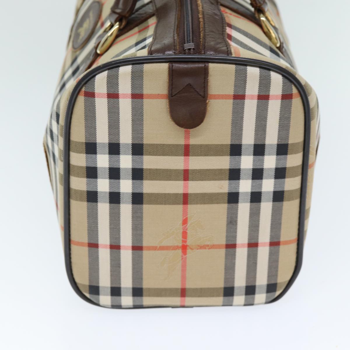 BURBERRYSs Nova Check Boston Bag Canvas Beige Auth ki4441
