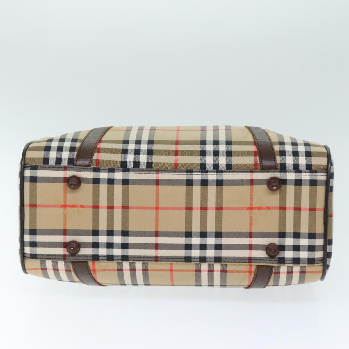 BURBERRYSs Nova Check Boston Bag Canvas Beige Auth ki4441
