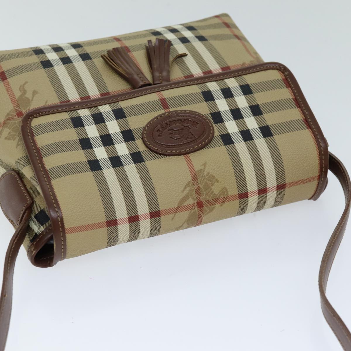 BURBERRYSs Nova Check Shoulder Bag PVC Leather Auth ki4534