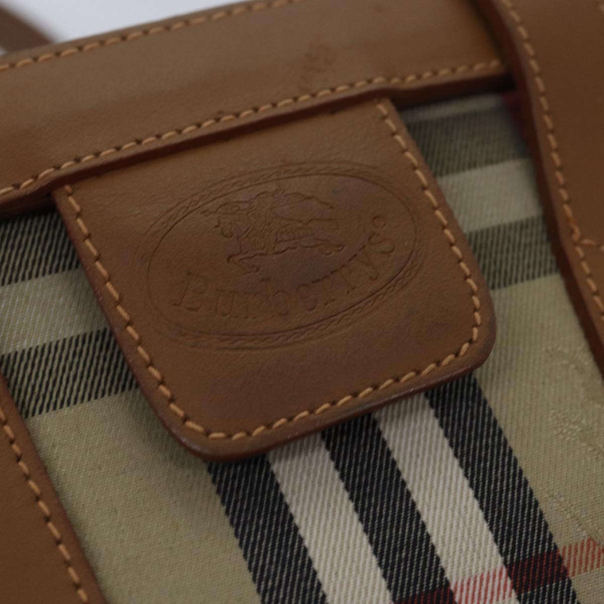 BURBERRYSs Nova Check Hand Bag Canvas Beige Auth ki4571