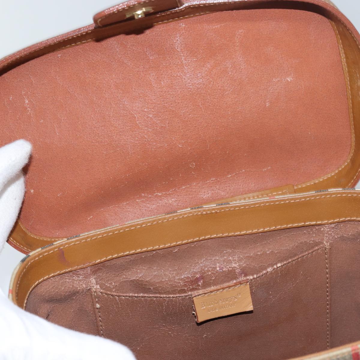 BURBERRYSs Nova Check Hand Bag Canvas Beige Auth ki4571