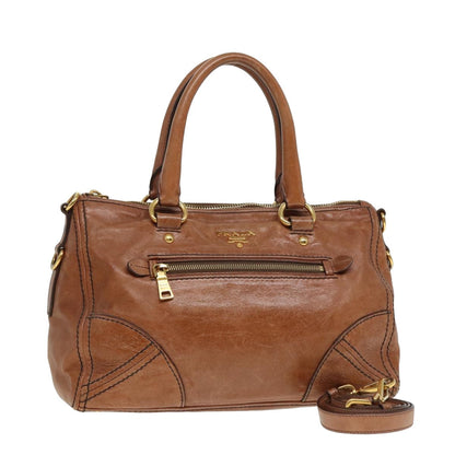 PRADA Hand Bag Leather 2way Brown Auth ki4587